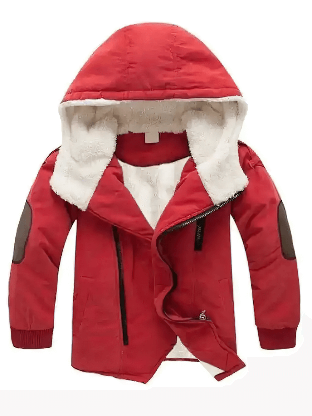Kids Hooded Cotton Parka Jacket with Warm Lining - SF3591, red winter coat with asymmetrical zipper and fleece lining.
