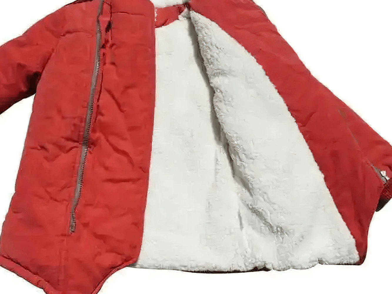 Kids Hooded Cotton Parka Jacket with Warm Lining - SF3591, red winter coat open to show soft white fleece inside.