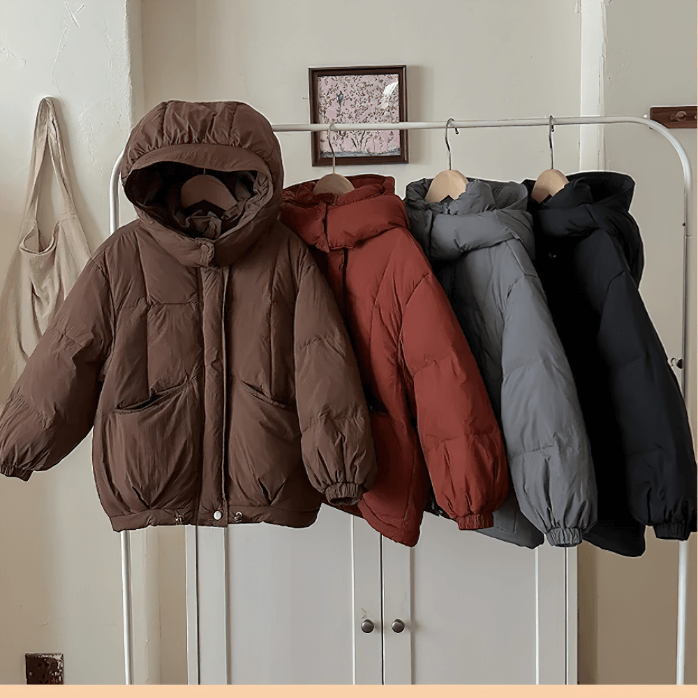 Kids Hooded Down Jacket With Warm Thicken Padding - SF3809 in multiple colors on a rack