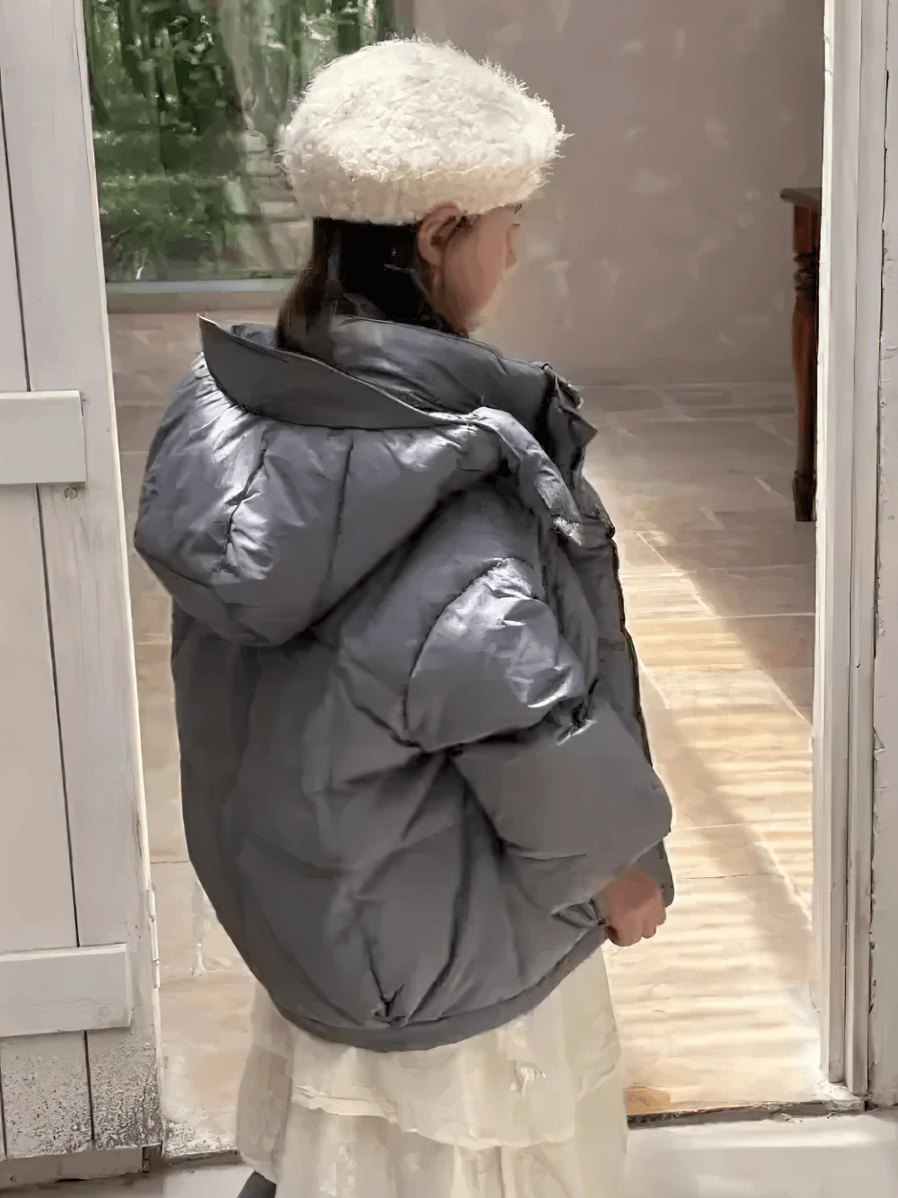 Child wearing Kids Hooded Down Jacket With Warm Thicken Padding - SF3809, showcasing cozy winter fashion and practical design.