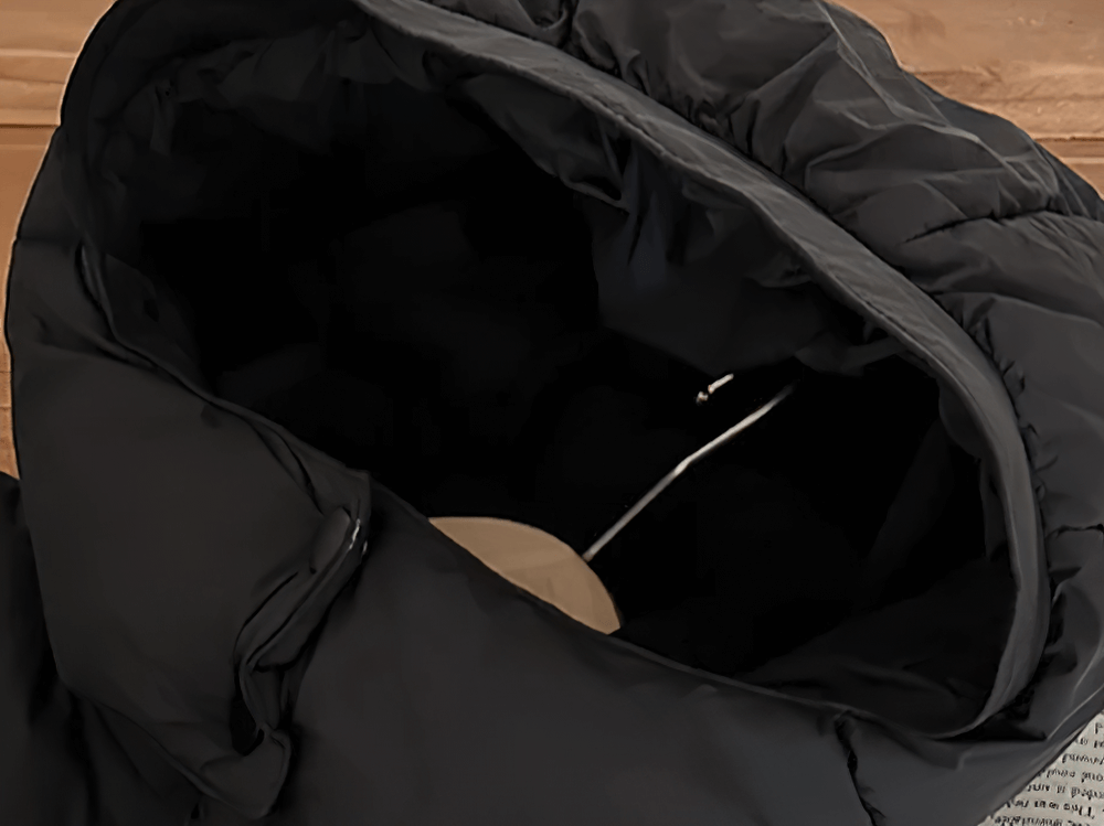 Kids Hooded Down Jacket With Warm Thicken Padding - SF3809 showing the wide hood and thick padding in black color.