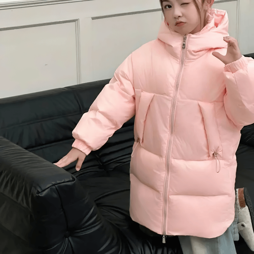 Kids Hooded Down Warm Coat for Boys and Girls - SF3873 in pink for winter activities, ideal for hiking and everyday wear.
