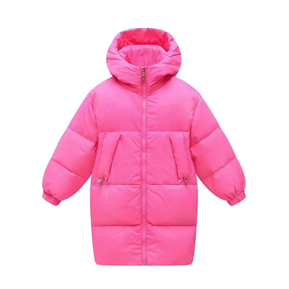 Bright pink Kids Hooded Down Warm Coat for Boys and Girls - SF3873, perfect for outdoor winter adventures and sports.