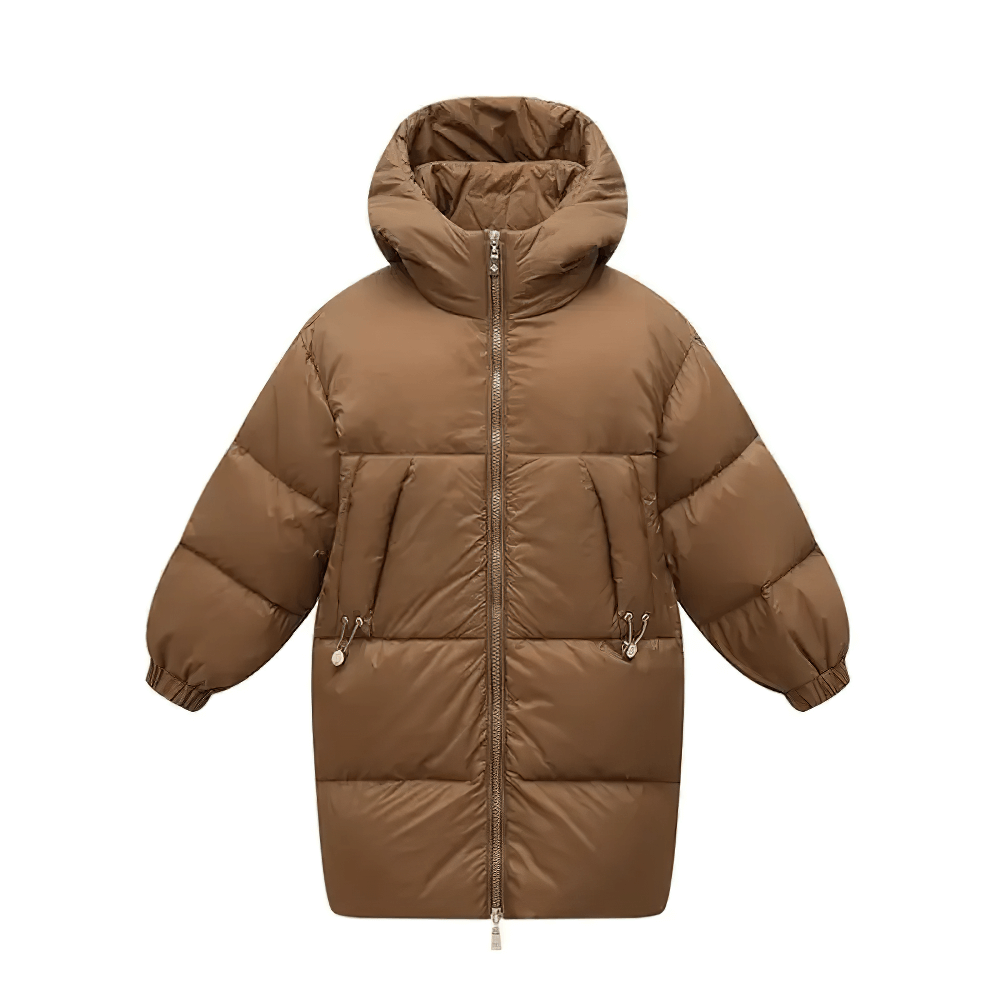 Brown Kids Hooded Down Warm Coat for Boys and Girls - SF3873 ideal for outdoor activities in winter.