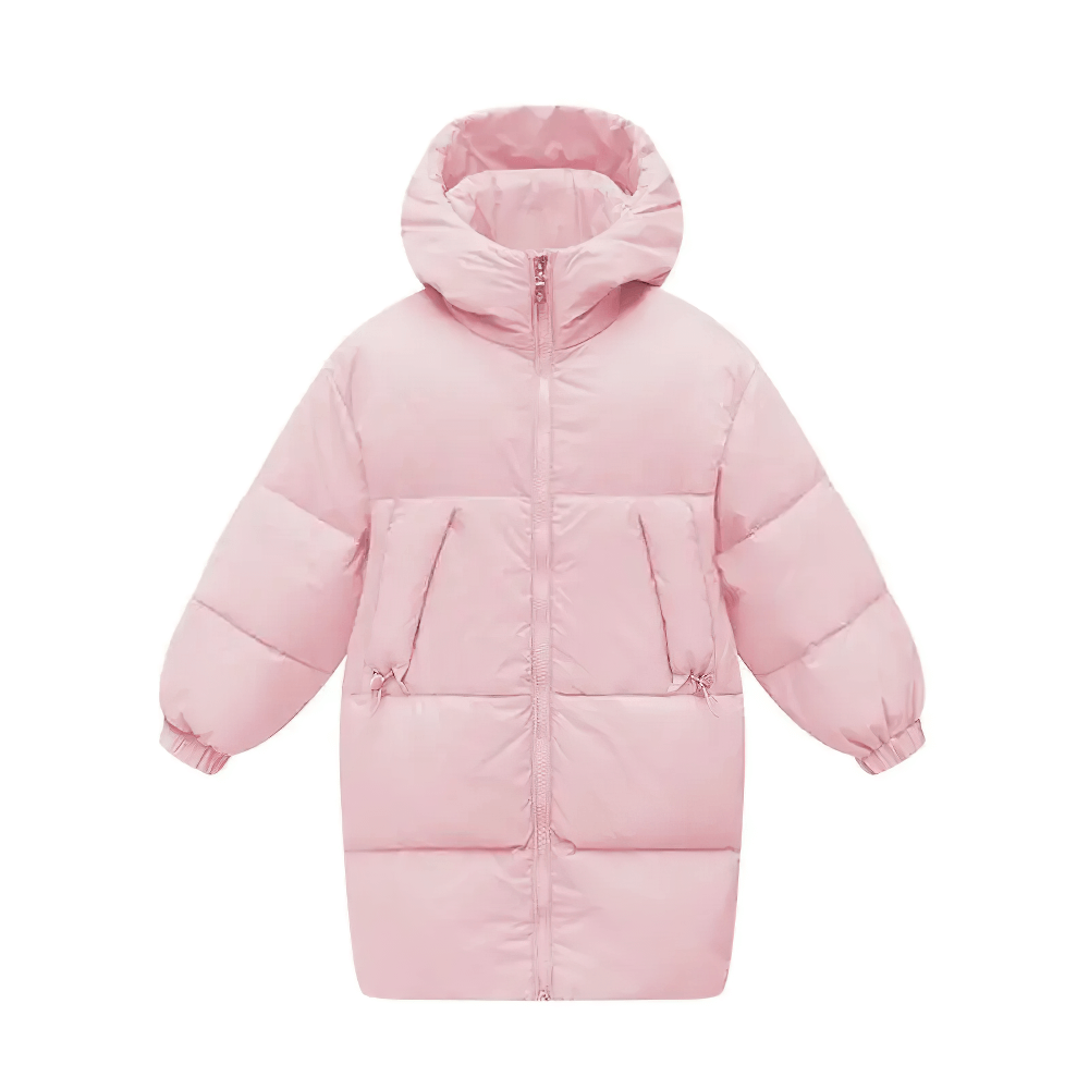Kids Hooded Down Warm Coat for Boys and Girls - SF3873 in pink, perfect for hiking and climbing, features zipper front and large hood.