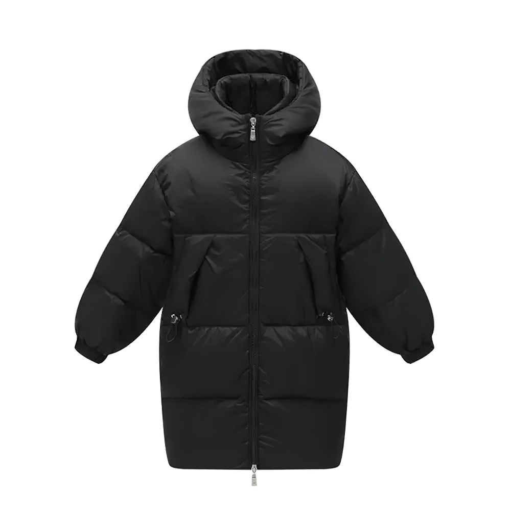 Kids Hooded Down Warm Coat for Boys and Girls - SF3873, black winter puffer coat with hood, ideal for outdoor activities and cold weather.