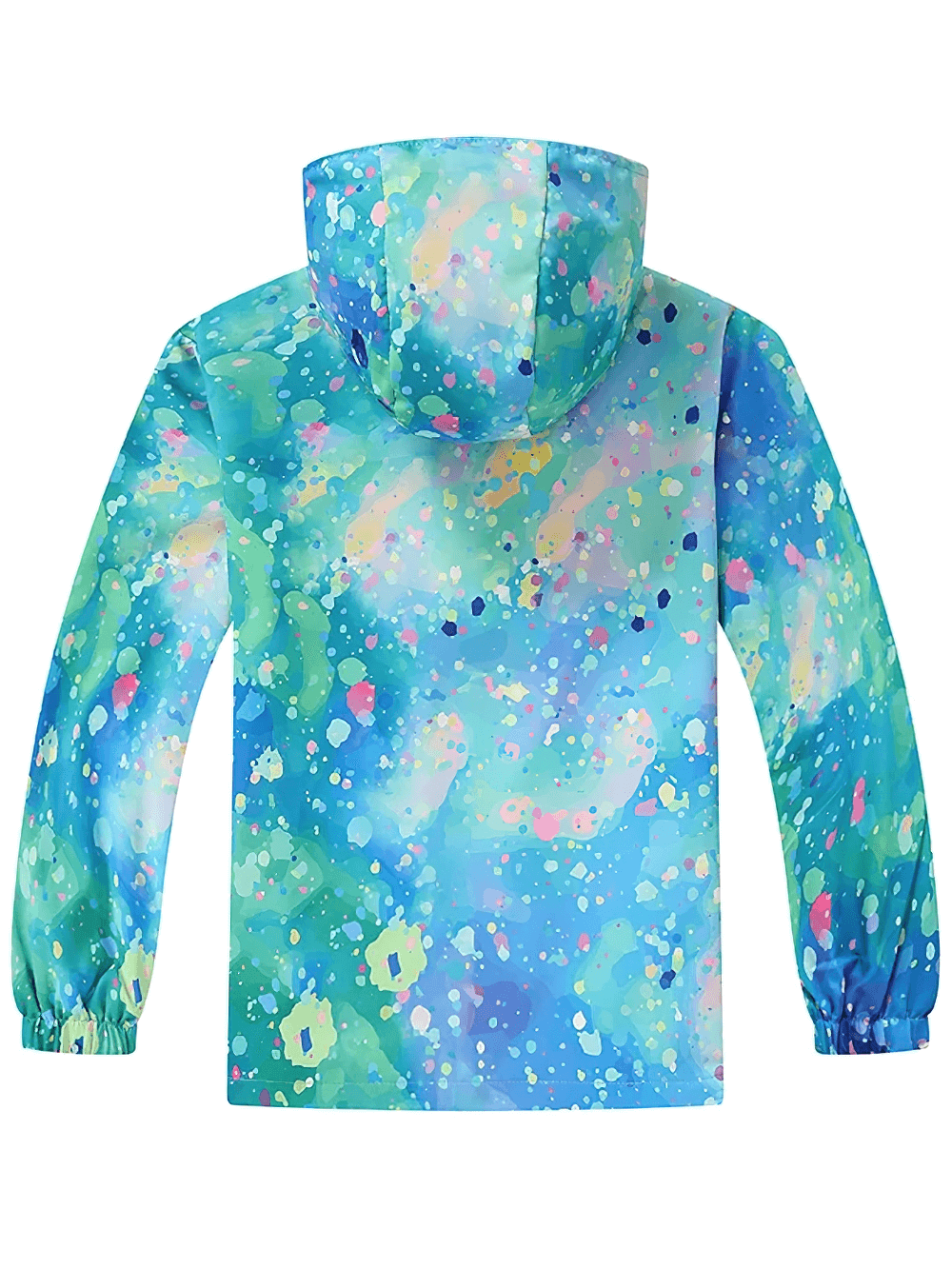 Kids Hooded Jacket with Colorful Graffiti Print - SF3606, vibrant blue green raincoat for boys and girls with fun design