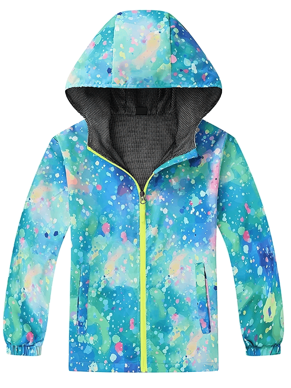 Kids Hooded Jacket with Colorful Graffiti Print - SF3606, waterproof windbreaker for boys and girls with playful design.