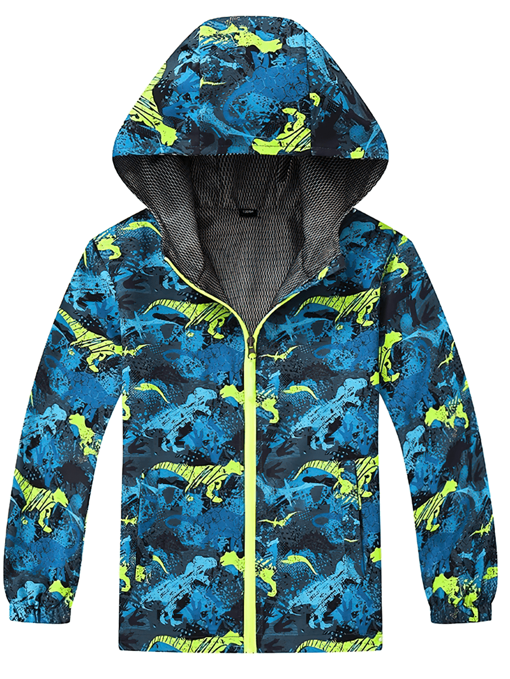 Kids Hooded Jacket with Colorful Graffiti Print - SF3606, perfect for rainy adventures with vibrant style and practicality.