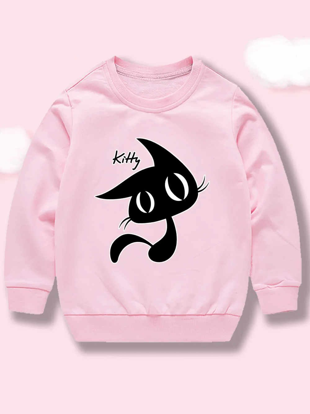 Kids Kitty Graphic Crewneck Sweatshirt - SF3644 in pink with adorable cat illustration