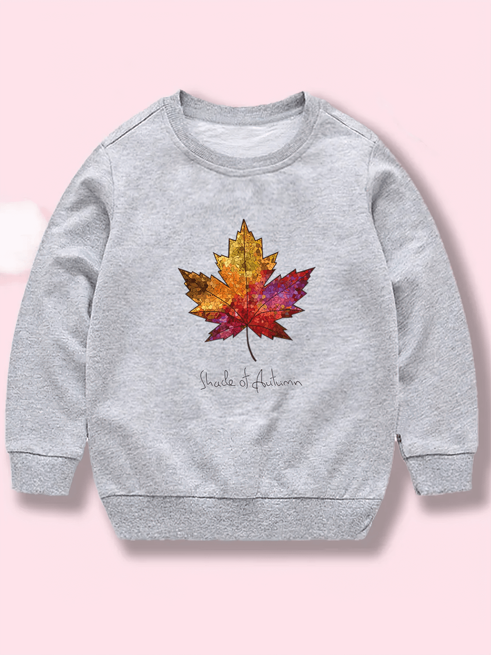Kids Leaf Print Long-Sleeved Sweatshirt for Girls - SF3807 with maple leaf design on light background