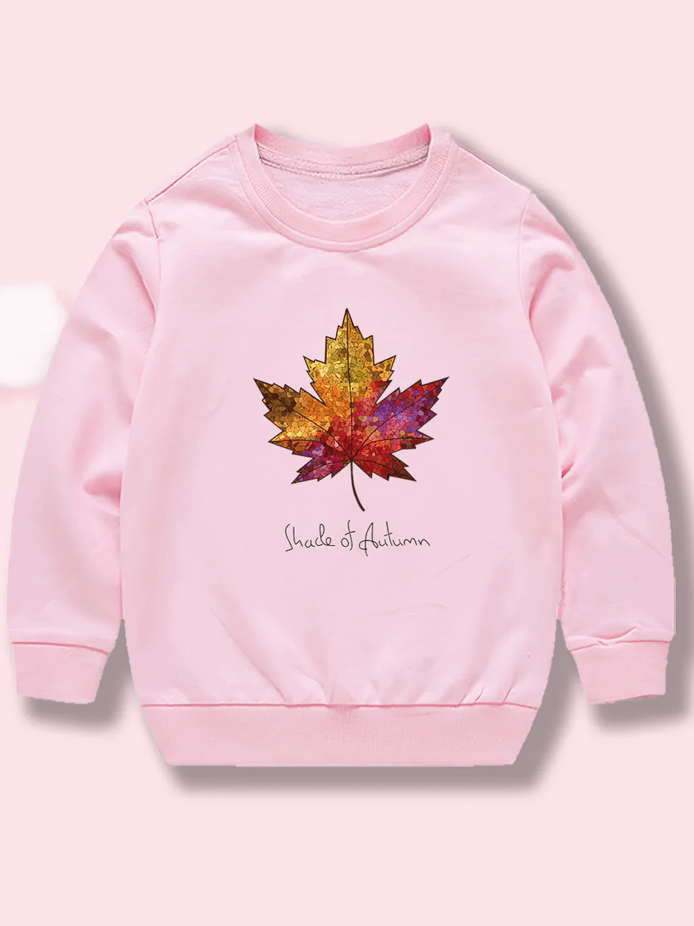 Kids Leaf Print Long-Sleeved Sweatshirt for Girls - SF3807 featuring vibrant maple leaf design for fall fashion