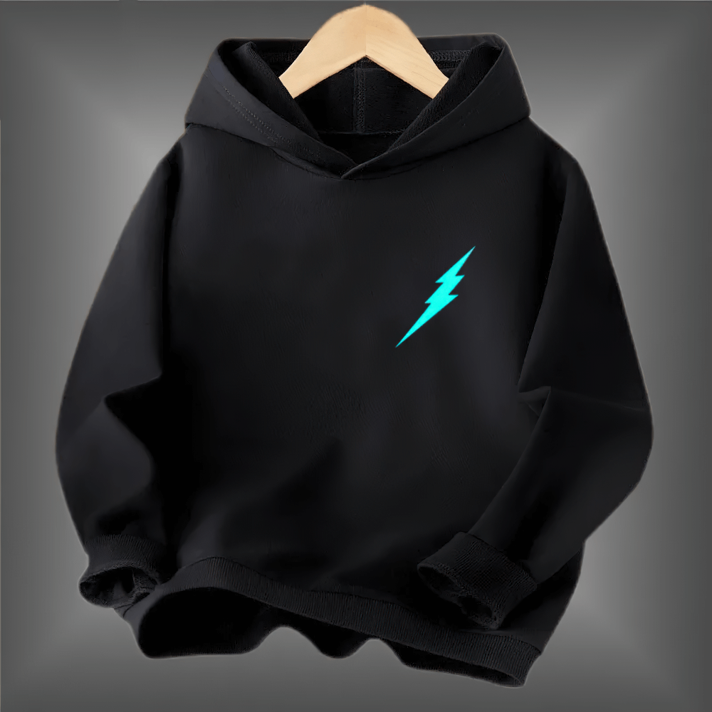 Kids Lightning Graphic Hoodie In Bold Colors - SF3815 with electric bolt design on a sleek black background