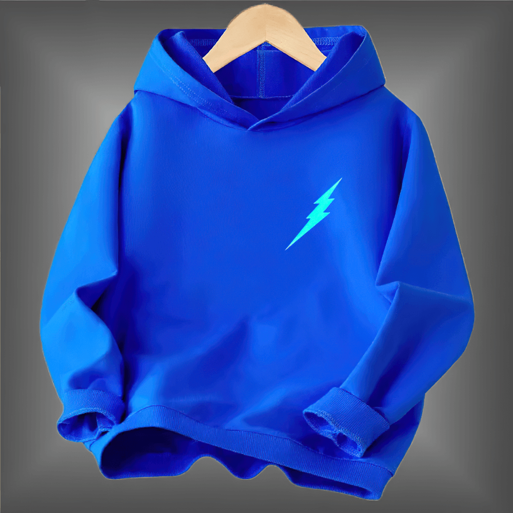 Kids Lightning Graphic Hoodie In Bold Colors - SF3815 with a sleek electric bolt design on a vibrant blue hoodie