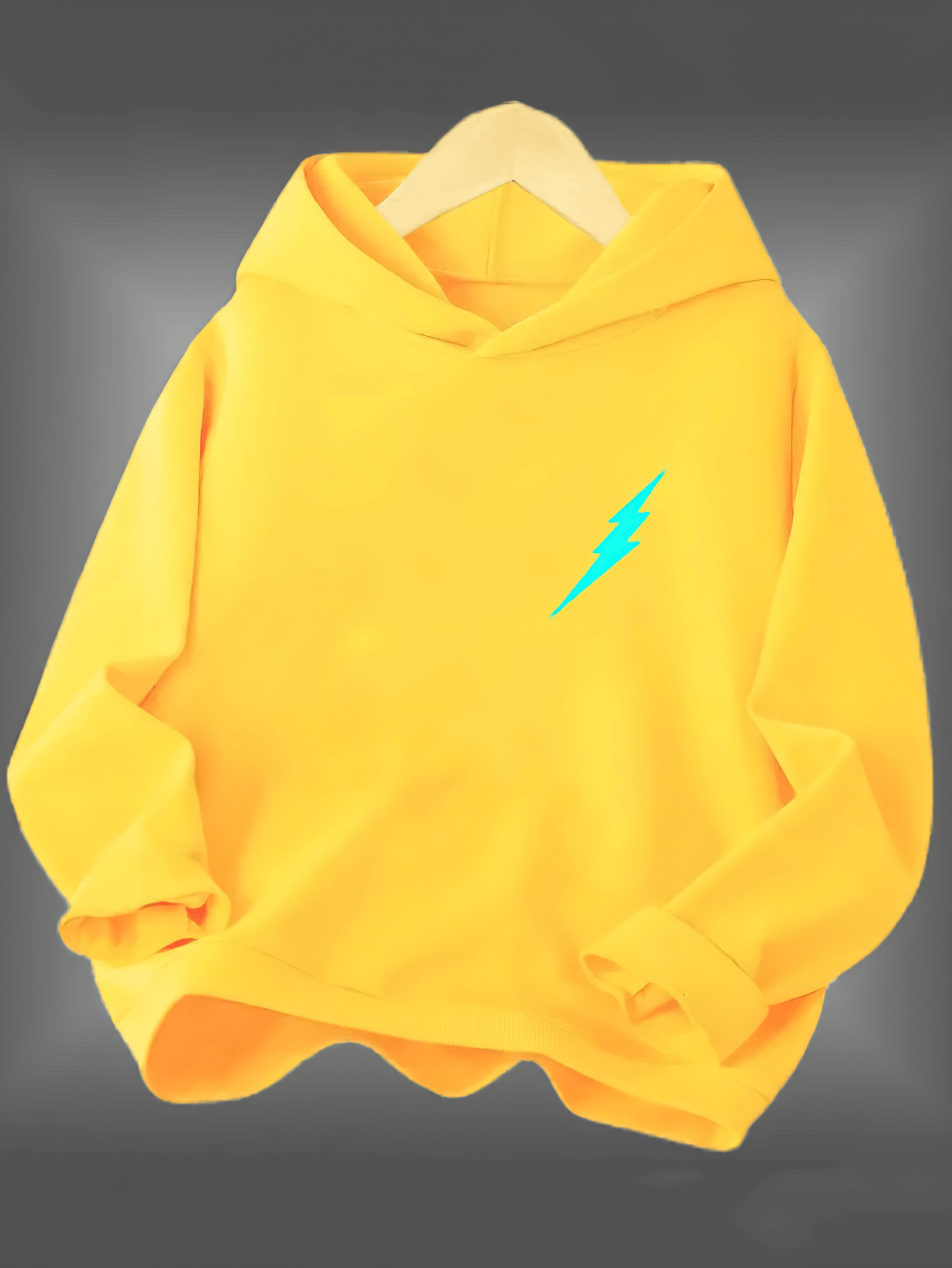 Kids Lightning Graphic Hoodie In Bold Colors - SF3815, yellow pullover with blue electric bolt design, vibrant and stylish for children.