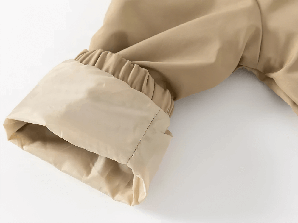 Close-up of cuff in Kid's Lightweight Hooded Windbreaker - SF3549 showcasing elastic design in neutral beige color.