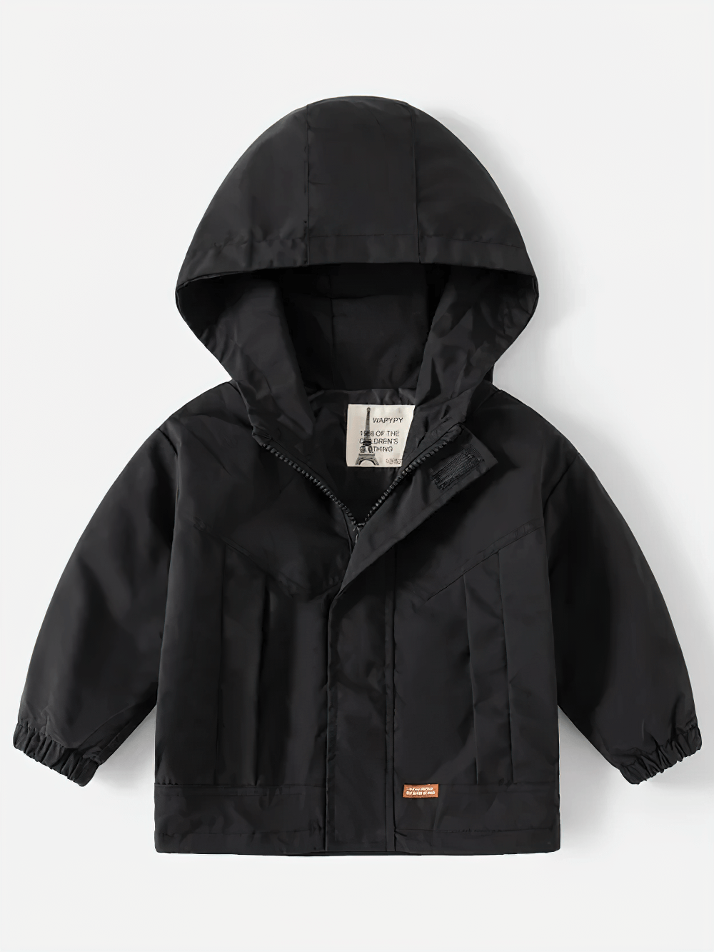 Kid's Lightweight Hooded Windbreaker - SF3549 in black, featuring front zipper, elastic cuffs, and side pockets, perfect for boys and girls.
