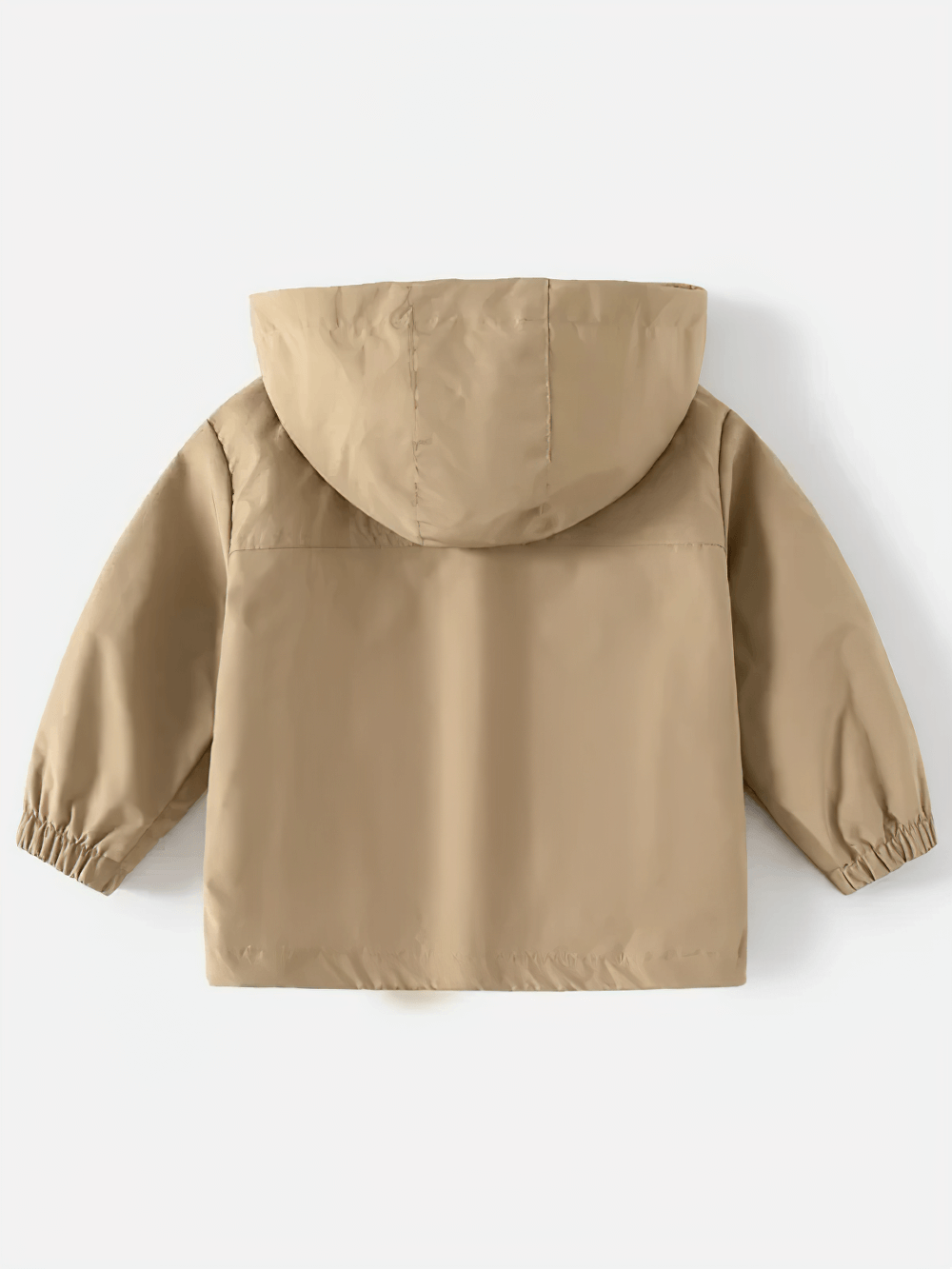 Kid's Lightweight Hooded Windbreaker - SF3549 in beige, showcasing back view with hood and elastic cuffs for breezy day protection.