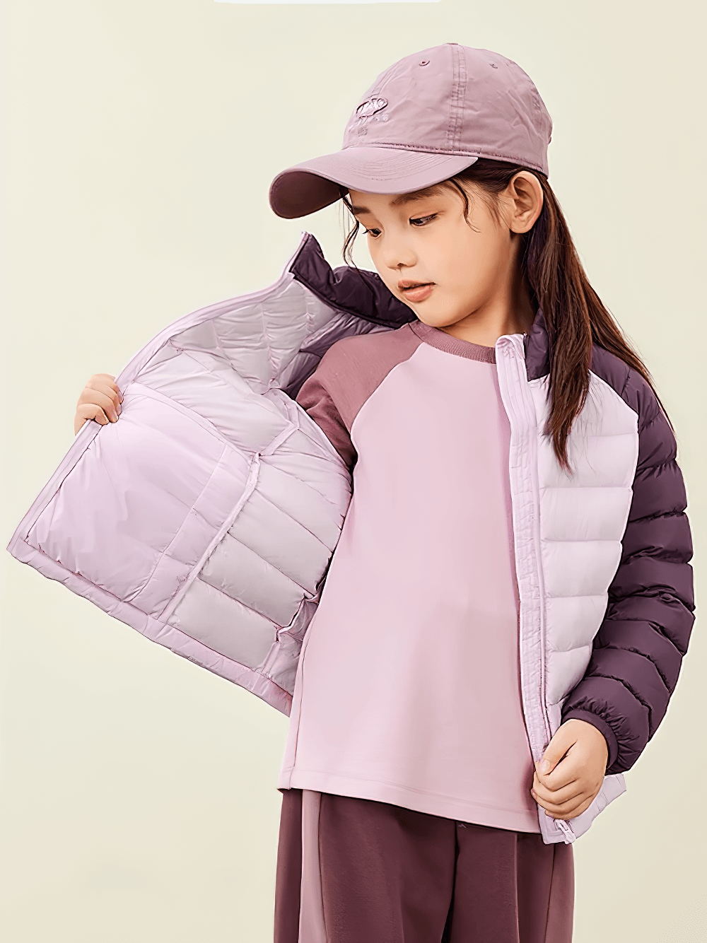 Girl wearing Kids Lightweight Jacket with Warm Quilted Design - SF3702, showing off the soft quilted inner lining, perfect for cold weather.