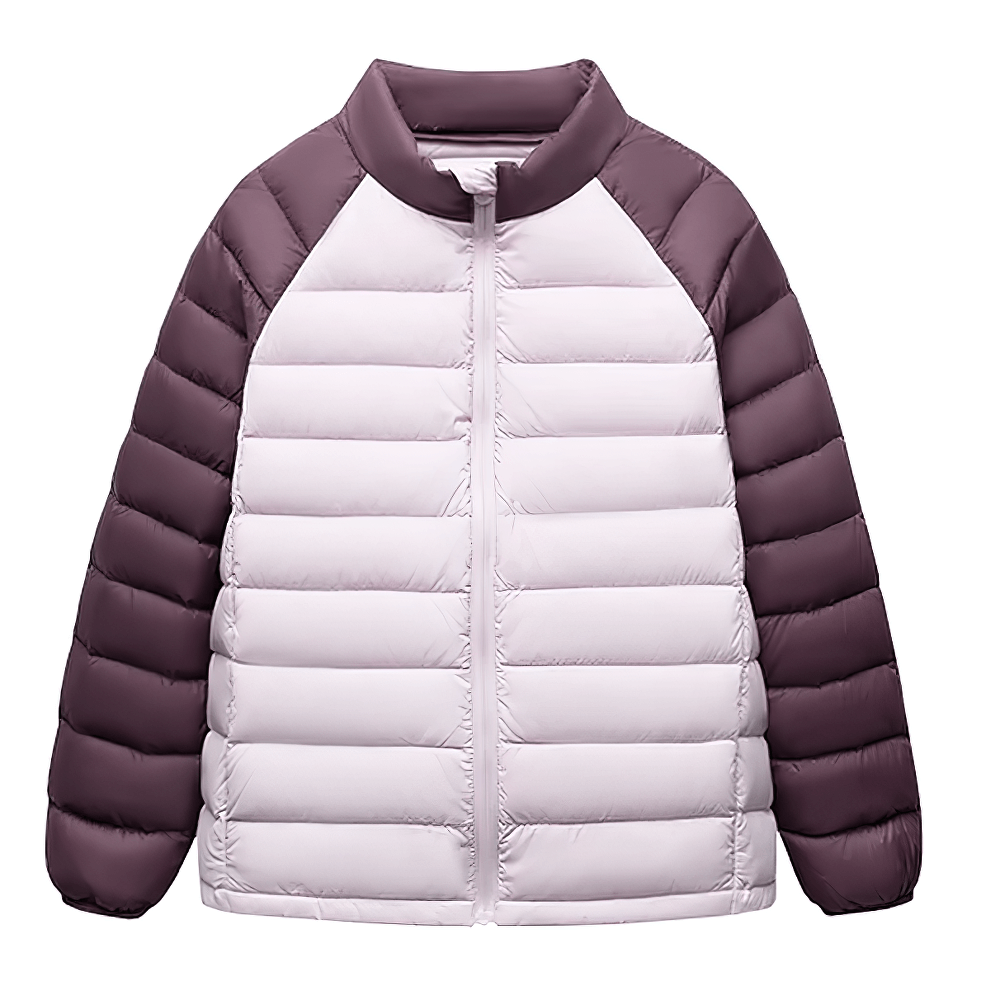 Kids Lightweight Jacket with Warm Quilted Design - SF3702 in purple and white, features puffer style and insulated warmth for cold weather.