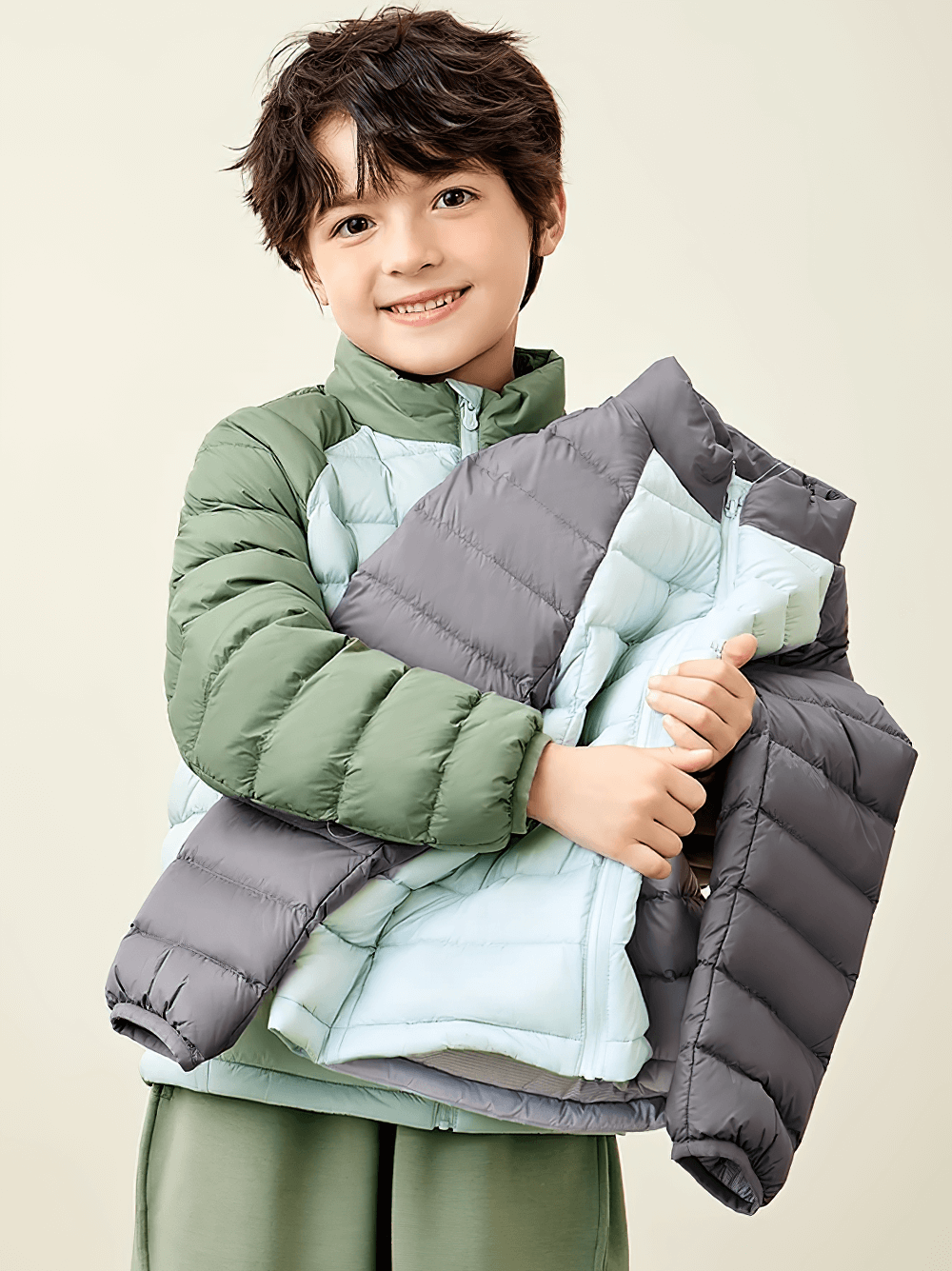 Smiling child wearing a Kids Lightweight Jacket with Warm Quilted Design - SF3702, showcasing its cozy insulation and stylish look.