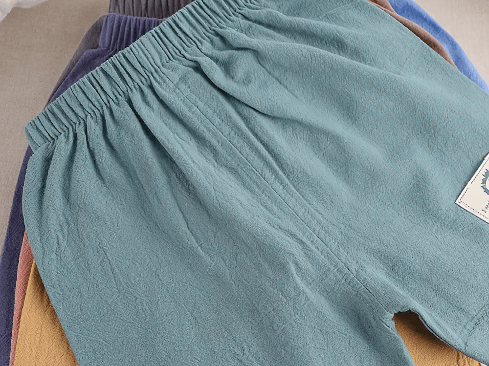 Kids Lightweight Shorts with Cute Patch Detail - SF3755 showcasing colorful stripe trim and elastic waistband on a neutral background.