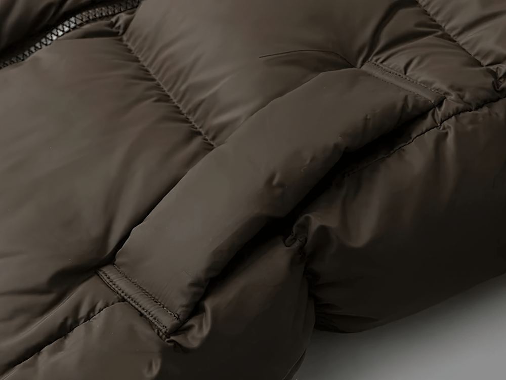 Detail of Kids Long Down Parka with Hood and Windproof Design - SF3511 showcasing warm, windproof fabric and puffer-style insulation.