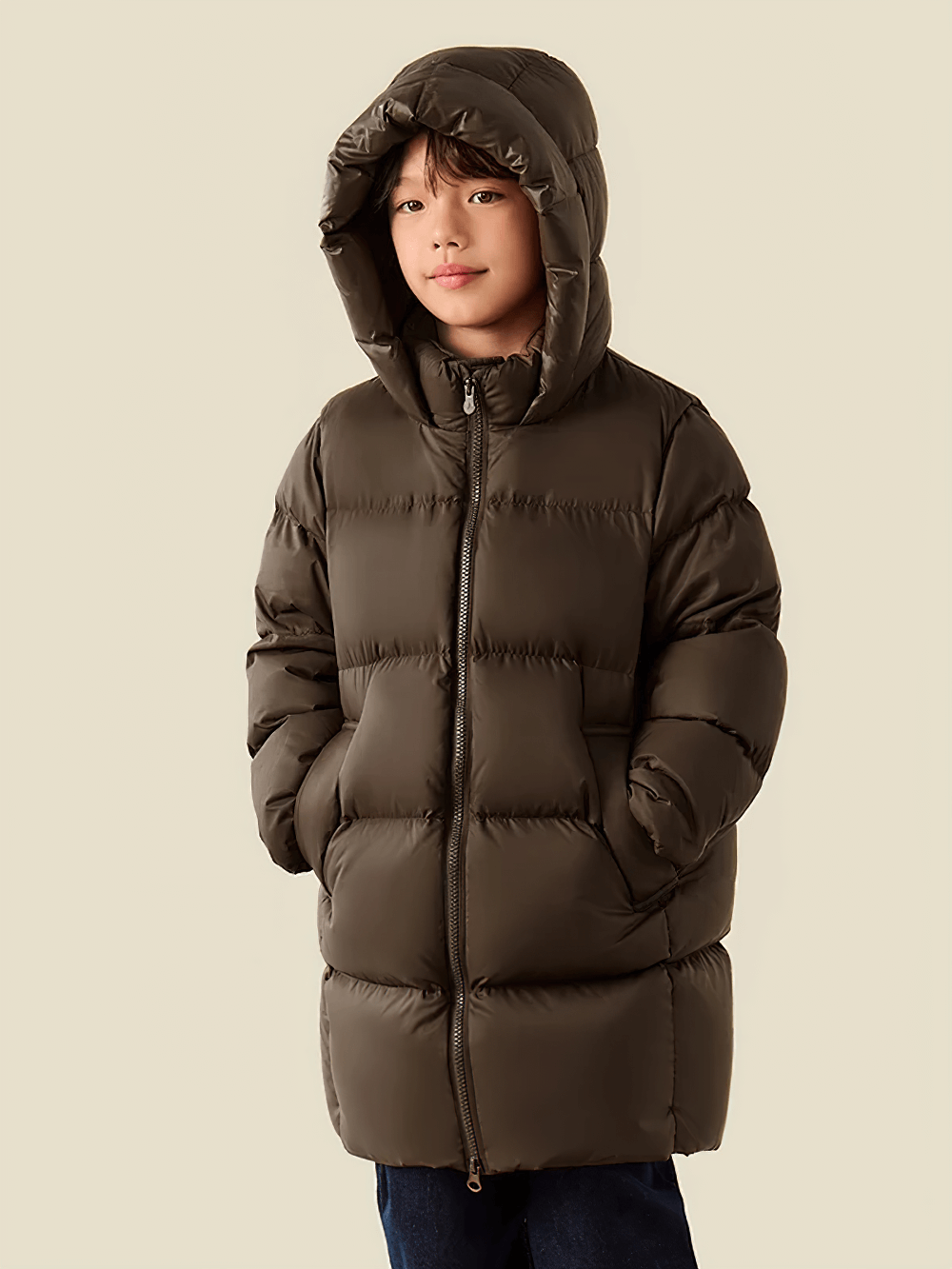 Kids Long Down Parka with Hood and Windproof Design - SF3511, waterproof and warm, perfect for winter adventures.