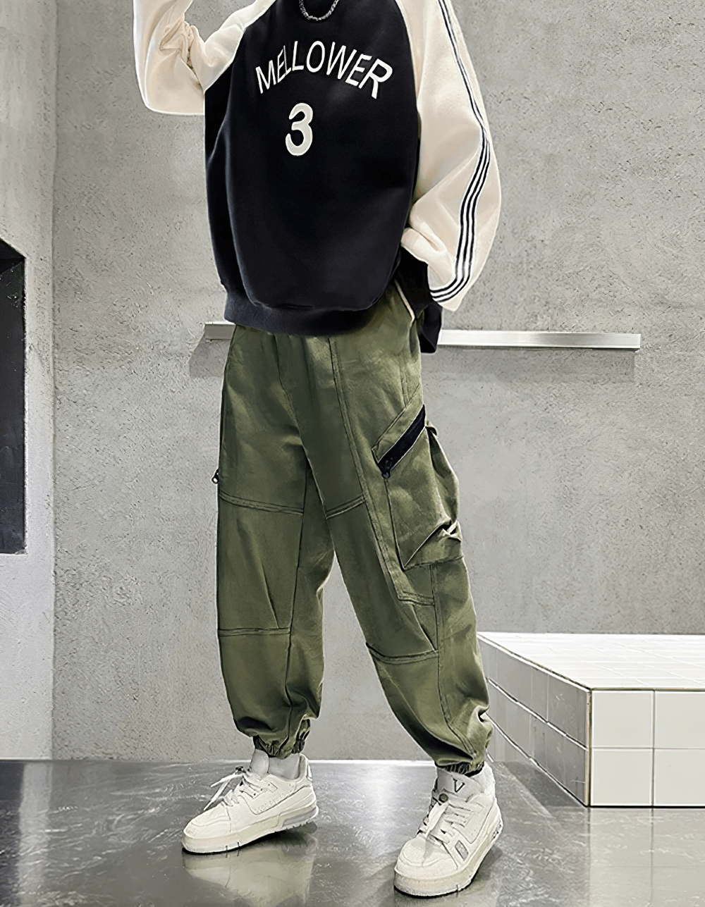 Kids Loose Cargo Jogger Pants with Zipper Pockets - SF3719, boys' sporty loose fit with stitched panel details for active streetwear style.