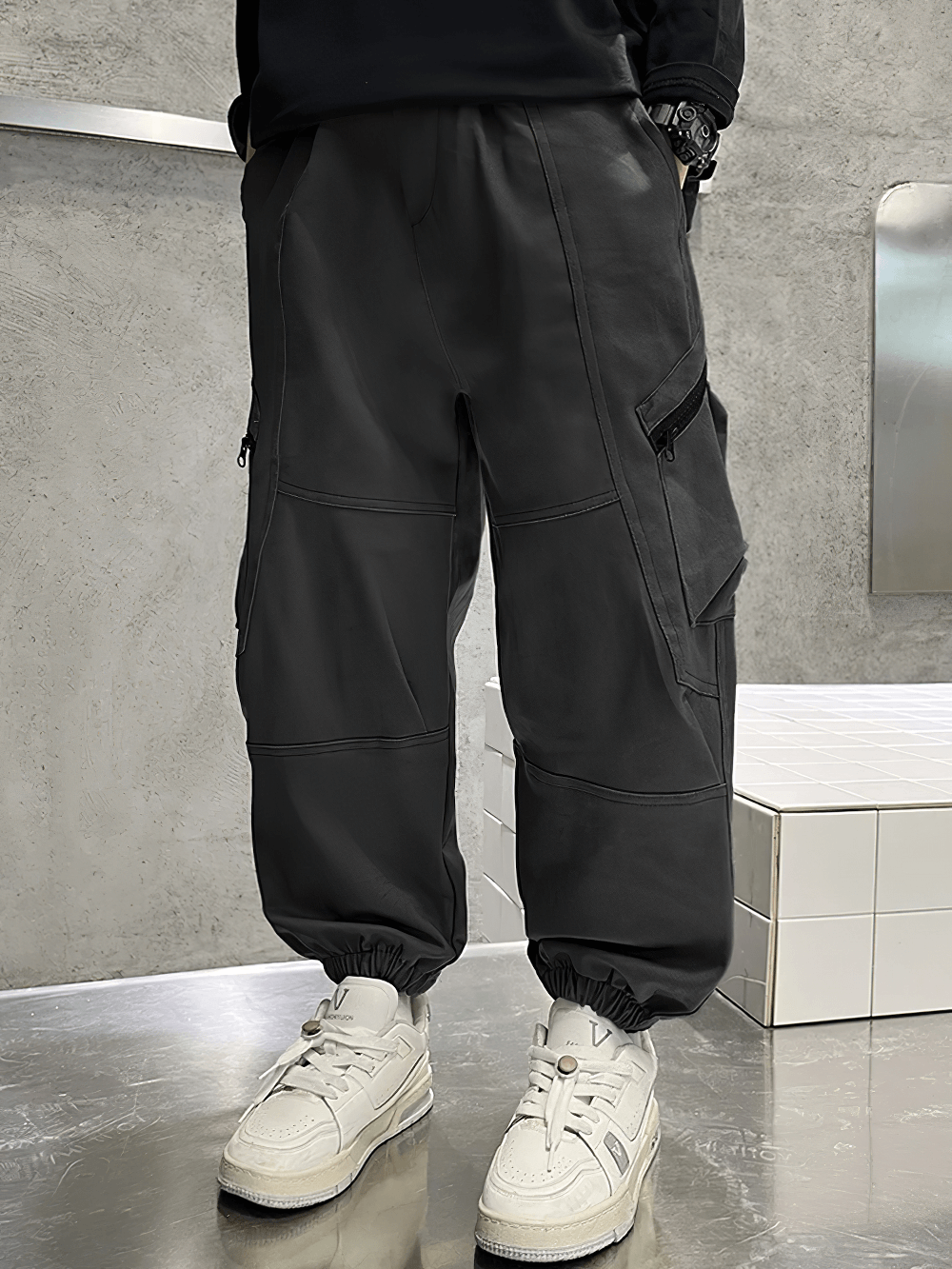 Kids Loose Cargo Jogger Pants with Zipper Pockets - SF3719, boys' sporty cotton pants with elastic waist and modern cargo style.