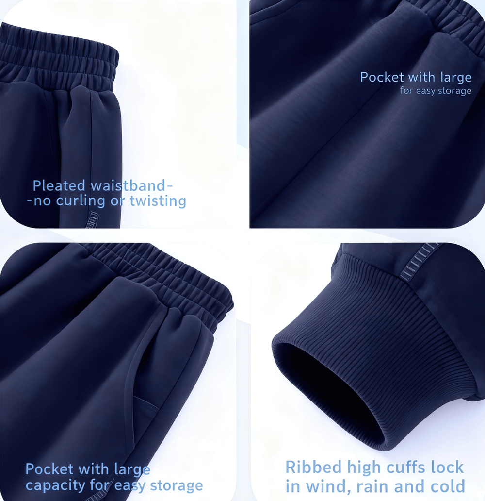 Details of Kids Loose Jogger Pants with Elastic Waistband - SF3739, showcasing large pockets, pleated waistband, and ribbed cuffs.