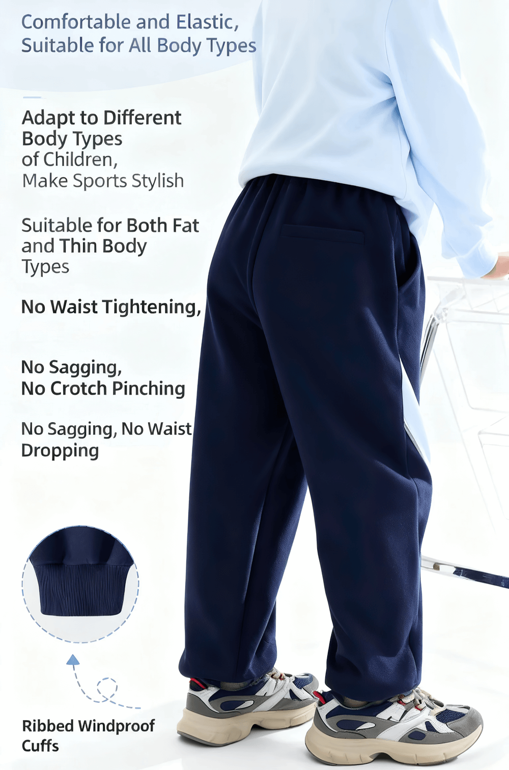 Child wearing Kids Loose Jogger Pants with Elastic Waistband - SF3739, showcasing comfort and style for active wear.