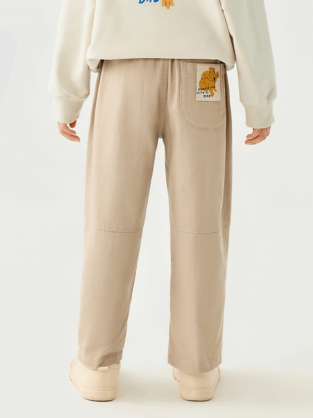 Kids Loose Sport Trousers with Elastic Waist - SF3801 in beige, featuring a relaxed fit and practical pocket for active kids' daily comfort.