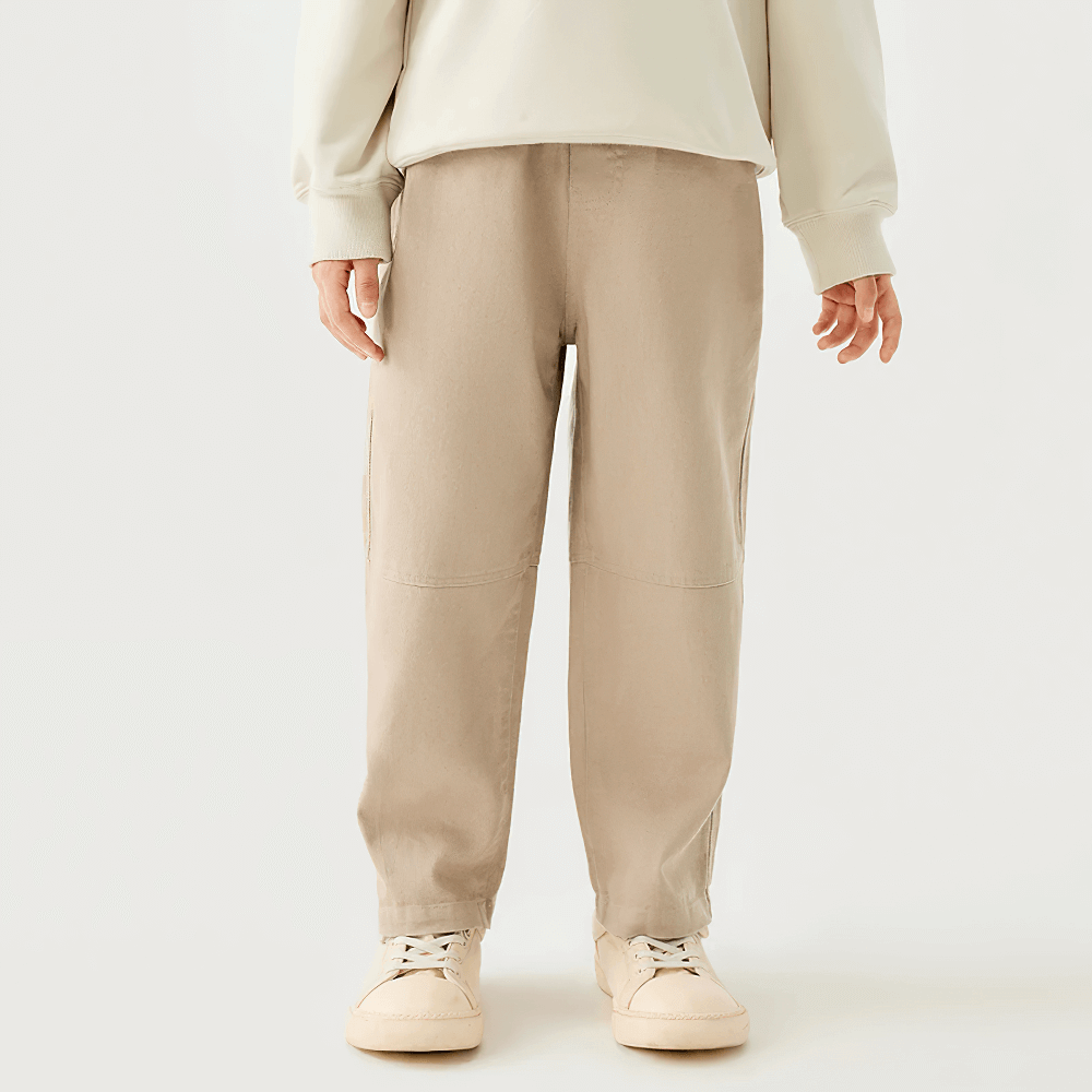 Kids Loose Sport Trousers with Elastic Waist - SF3801 in beige, showcasing the elastic waist and relaxed fit for comfort in daily activities.