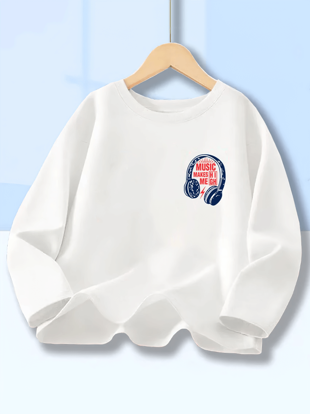 Kids Music Headphones Print Long-Sleeved Top - SF3893 with vibrant music graphic and headphones artwork, perfect for young music lovers.