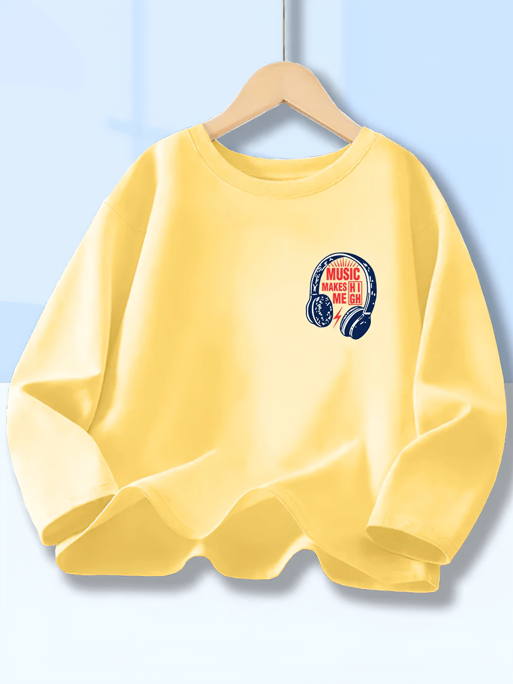 Kids Music Headphones Print Long-Sleeved Top - SF3893 with fun graphic design on hanger