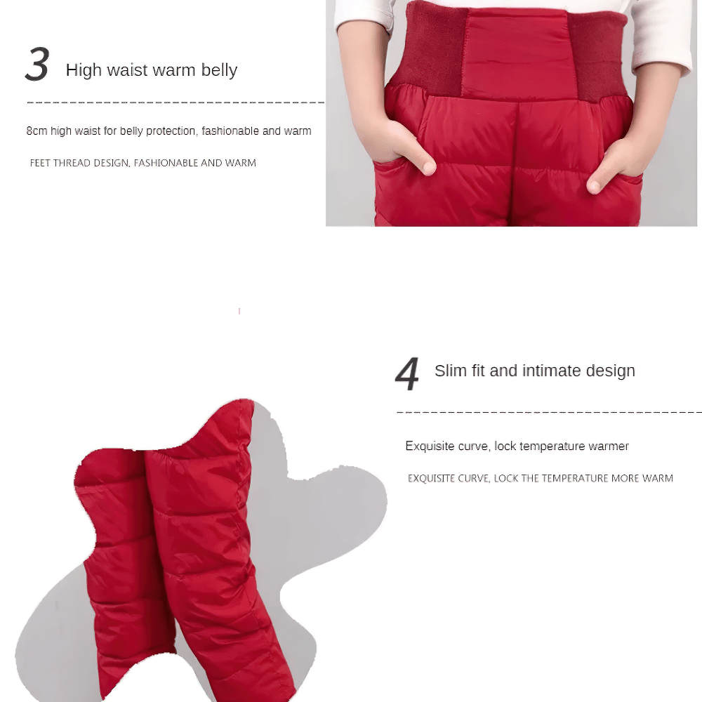 Close-up of Kids Padded Pants with Elastic High Waist - SF3753, showing high waist design and insulation, ideal for cold weather.
