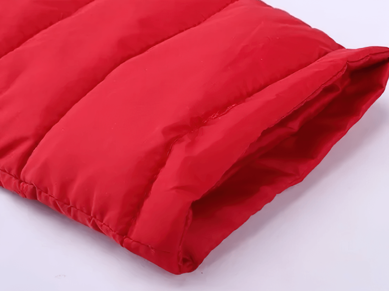 Close-up of red Kids Padded Pants with Elastic High Waist - SF3753, showcasing thick insulation and waterproof material.