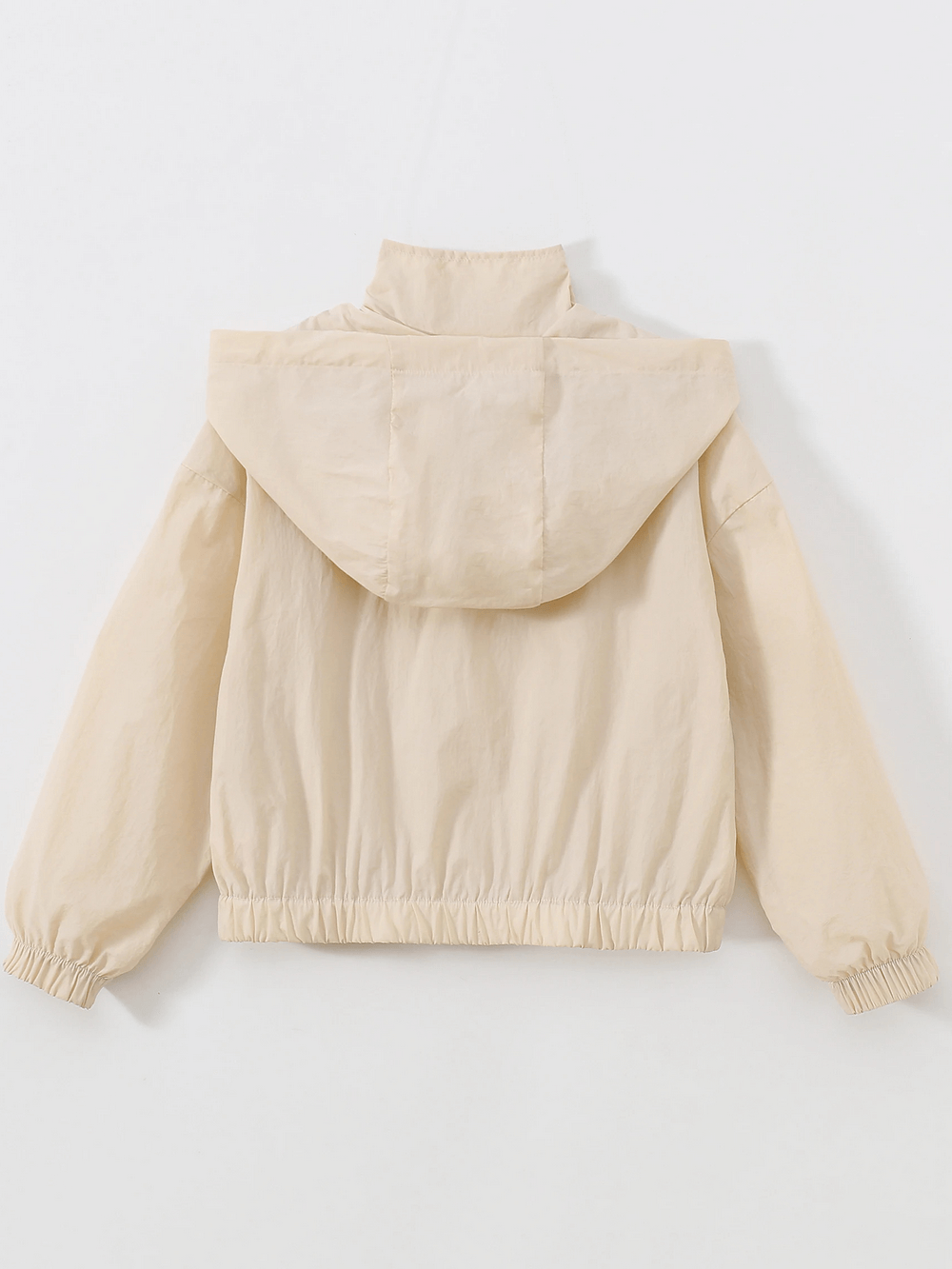 Back view of Kids Pastel Hooded Windbreaker Jacket With Zipper - SF3651, showcasing hood and elastic cuffs for a snug fit.