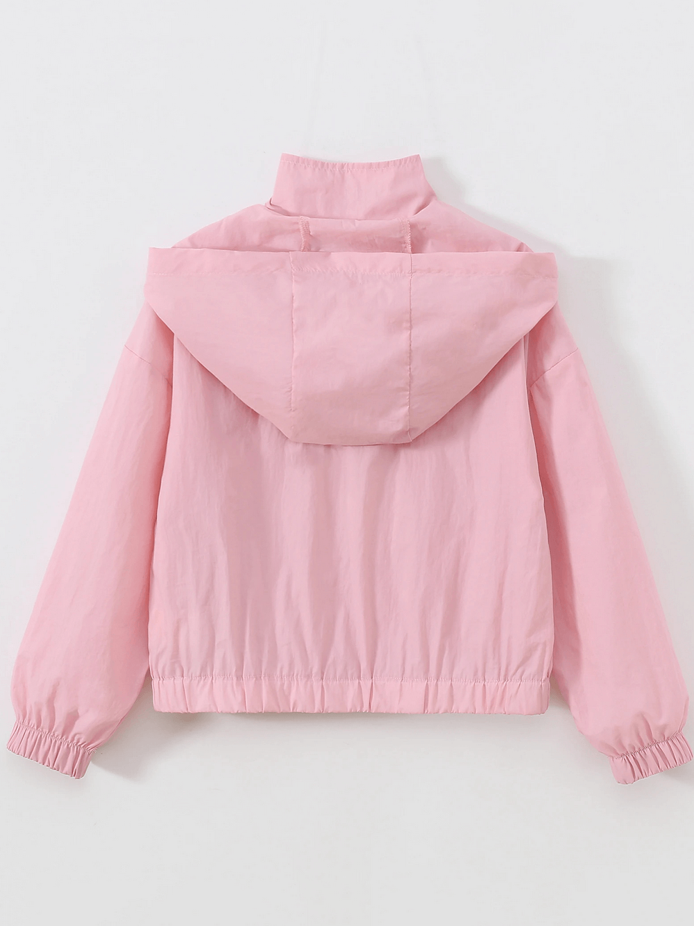 Back view of Kids Pastel Hooded Windbreaker Jacket With Zipper - SF3651 in pink, showing hood and elastic cuffs.