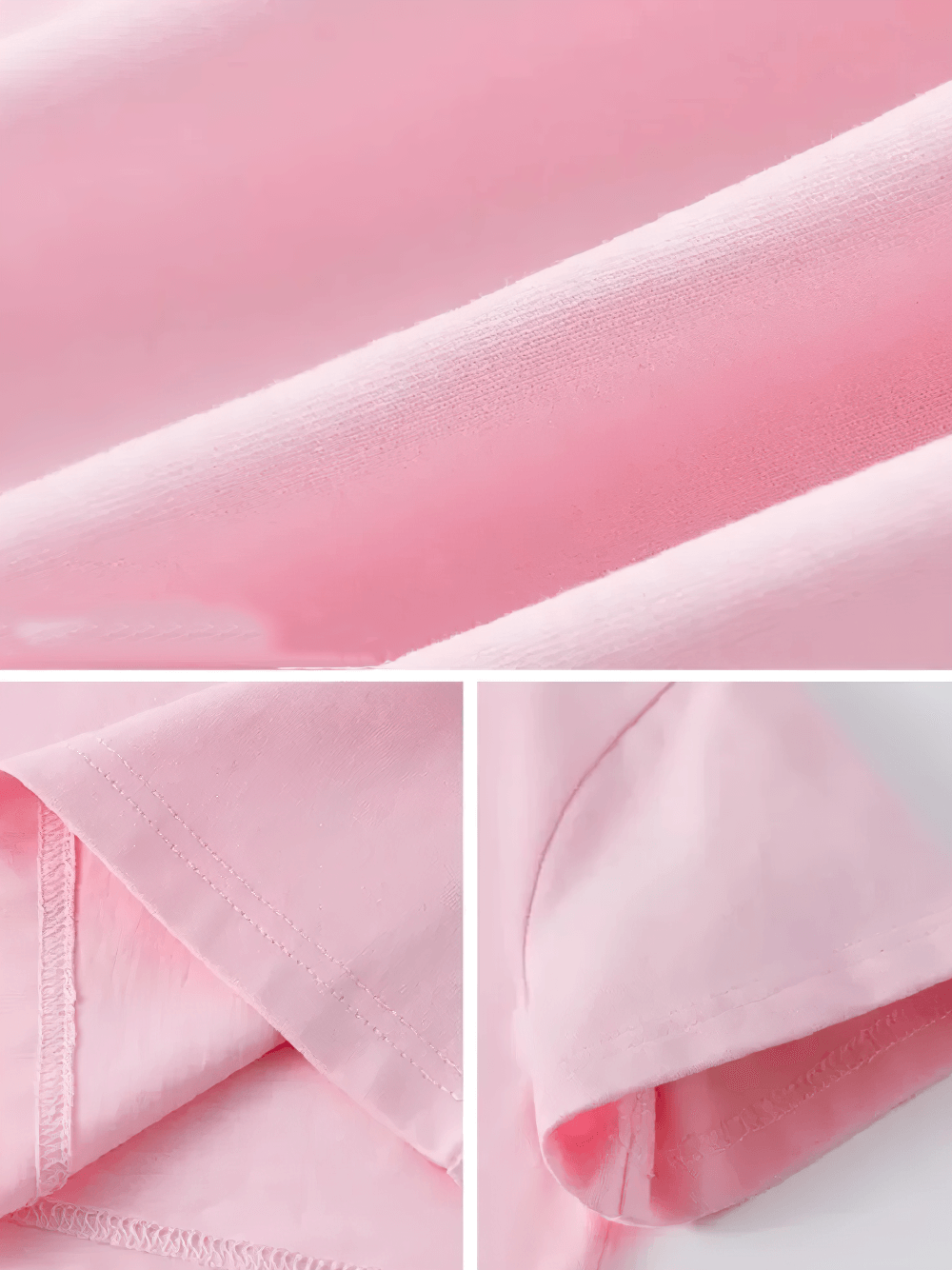 Close-up of fabric texture and seams of Kids Pastel Umbrella Cats Graphic O-Neck T-Shirt - SF3895 in soft pink color.