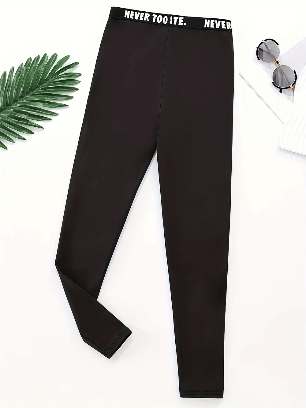 Kids Paw Print Sport Leggings with Stretch Waist - SF3796, black leggings with playful design and high-elastic fit for active girls.