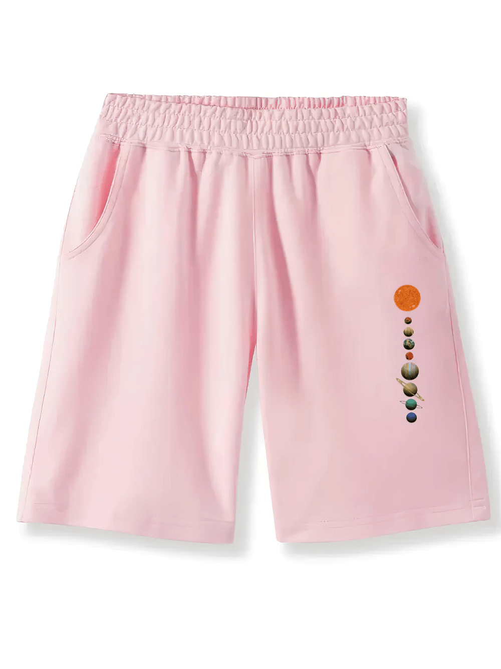 Kids Planet Graphic Sports Shorts With Pockets - SF3823 in pink with solar system print