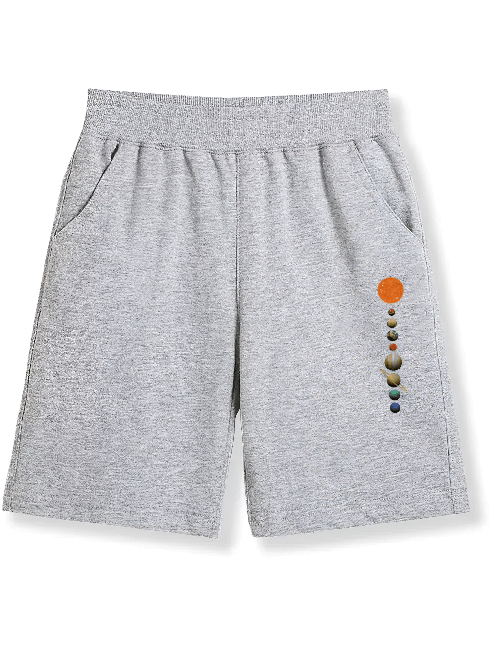 Kids Planet Graphic Sports Shorts With Pockets - SF3823, gray with solar system print.
