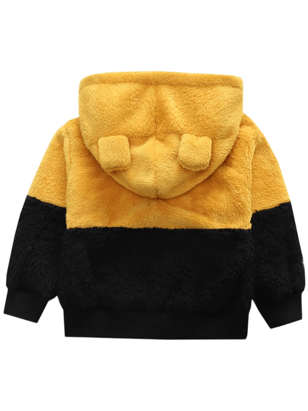 Kids Plush Hoodie with Cute Bear Ears Design - SF3896 in yellow and black with fuzzy texture.