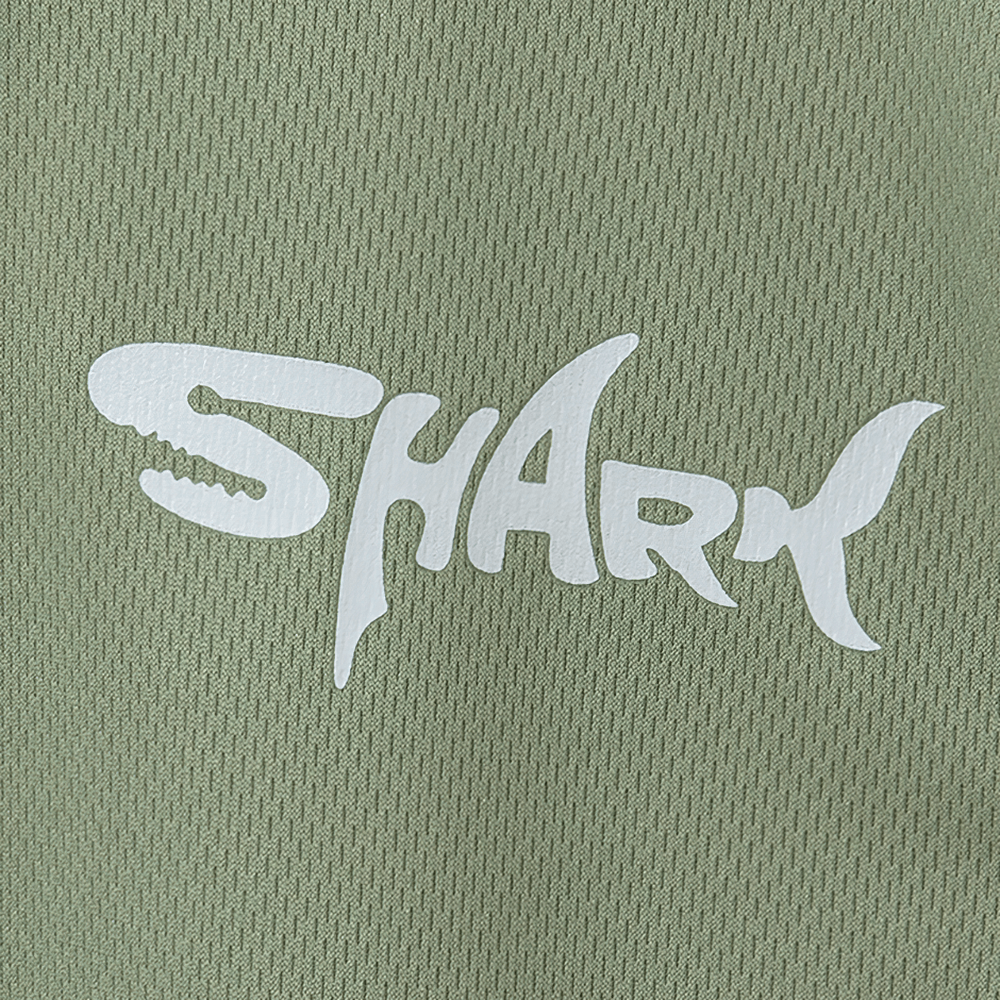 Green kids' t-shirt with white 'Shark' letter print, part of the casual quick-drying sports tees set for boys. Perfect for active wear.