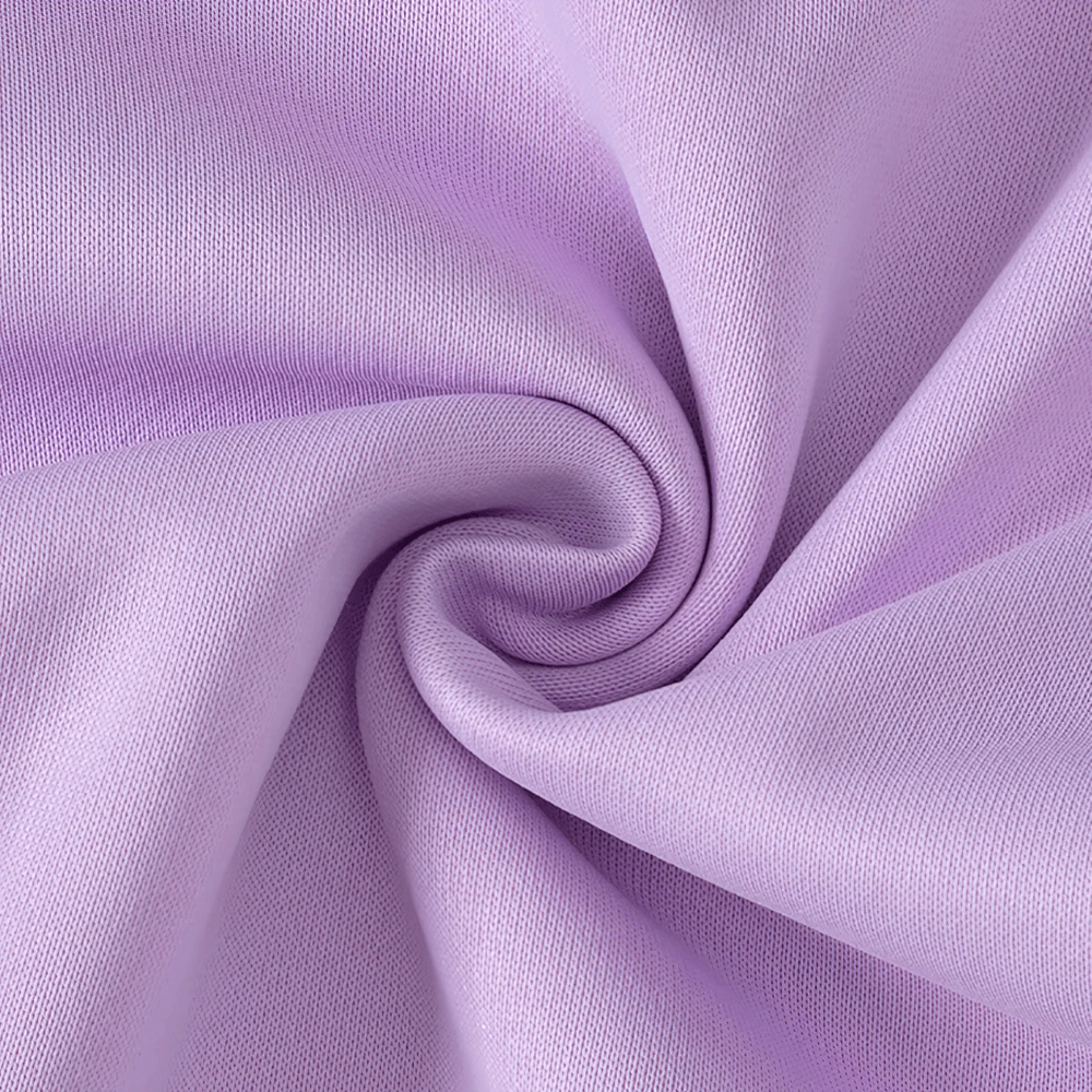 Close-up of soft purple fabric with a swirl pattern, perfect for kids' pullover hoodies or casual youth sweatshirts.