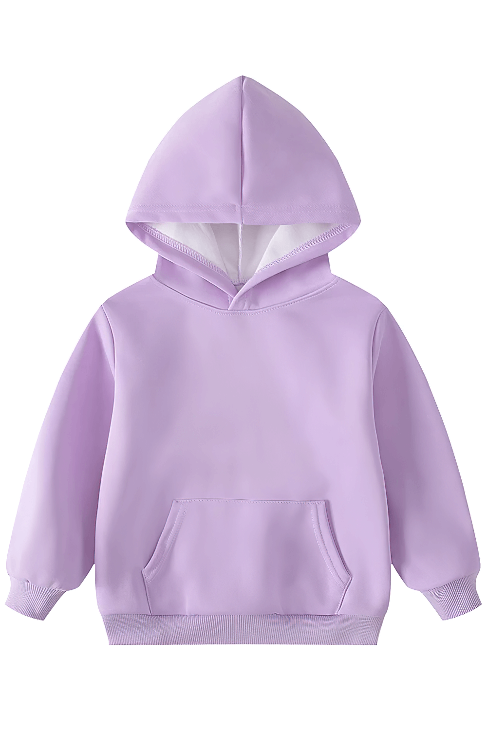 Purple kids pullover hoodie with front pocket and hood, perfect for everyday wear. Casual and sporty style for boys and girls.