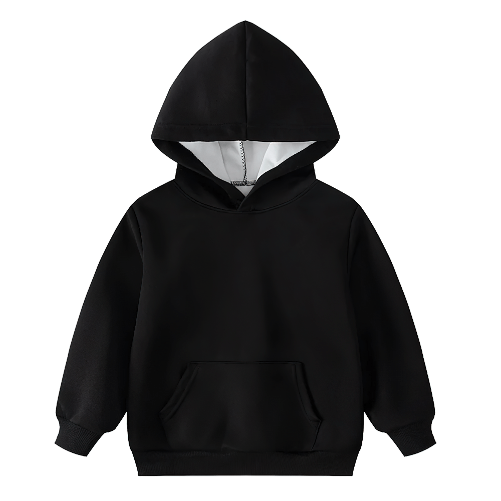 Kids pullover hoodie with front pocket and hood, casual youth sweatshirt for boys and girls, perfect for everyday wear and play.