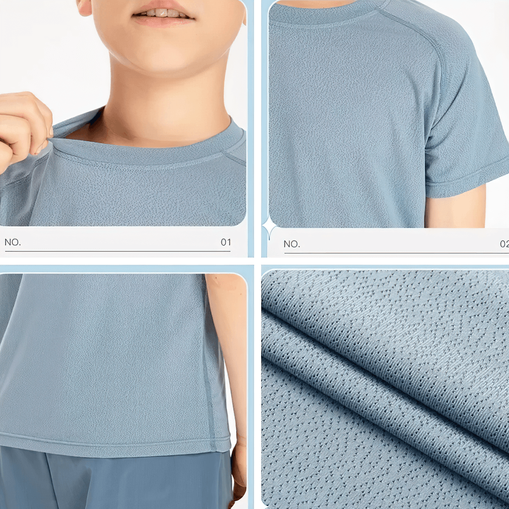 Kids Quick Dry Sports Crewneck Training T-Shirt - SF3854 in light blue, featuring quick-dry fabric and a comfortable fit for active kids.